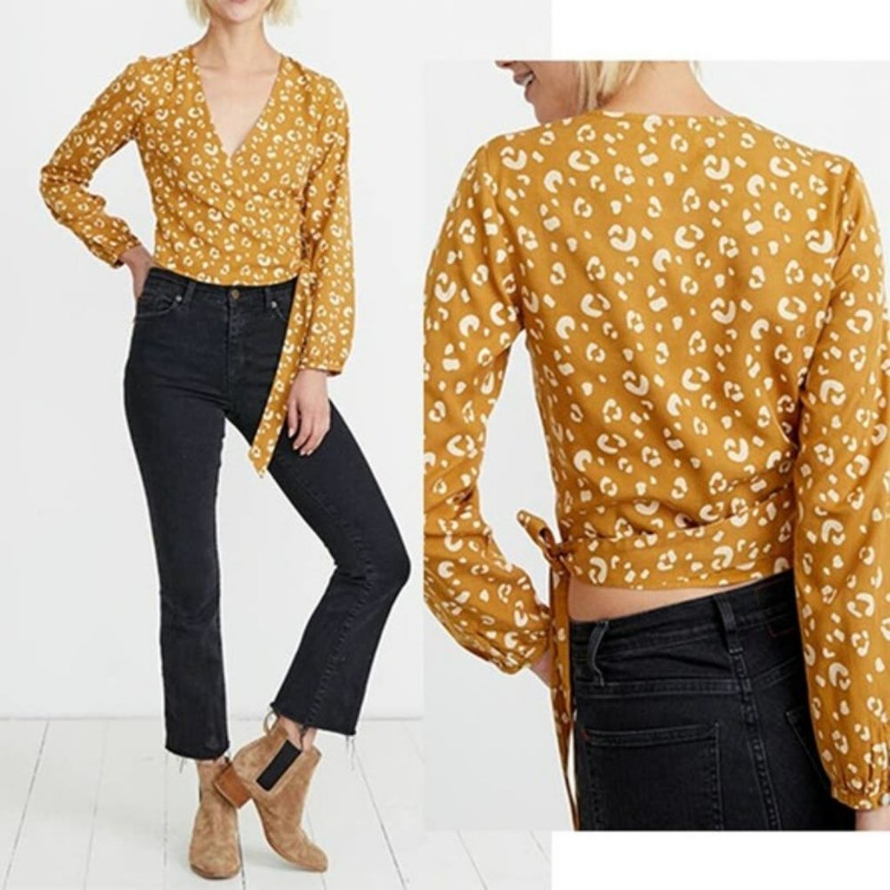 Marine Layer Carmen Long Sleeve Animal Print Women's Wrap Top Size: Large NWT